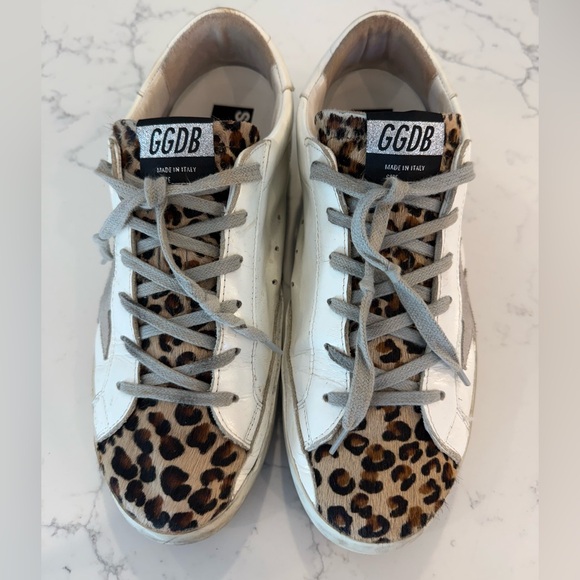 Golden Goose Superstar Calf Hair Leopard Print Sneakers EU42
